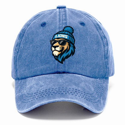 Detroit Lion wearing Lions Honolulu blue and silver beanie with pom pom and wayfarer - Classic Cap - Summer Sky(Blue)