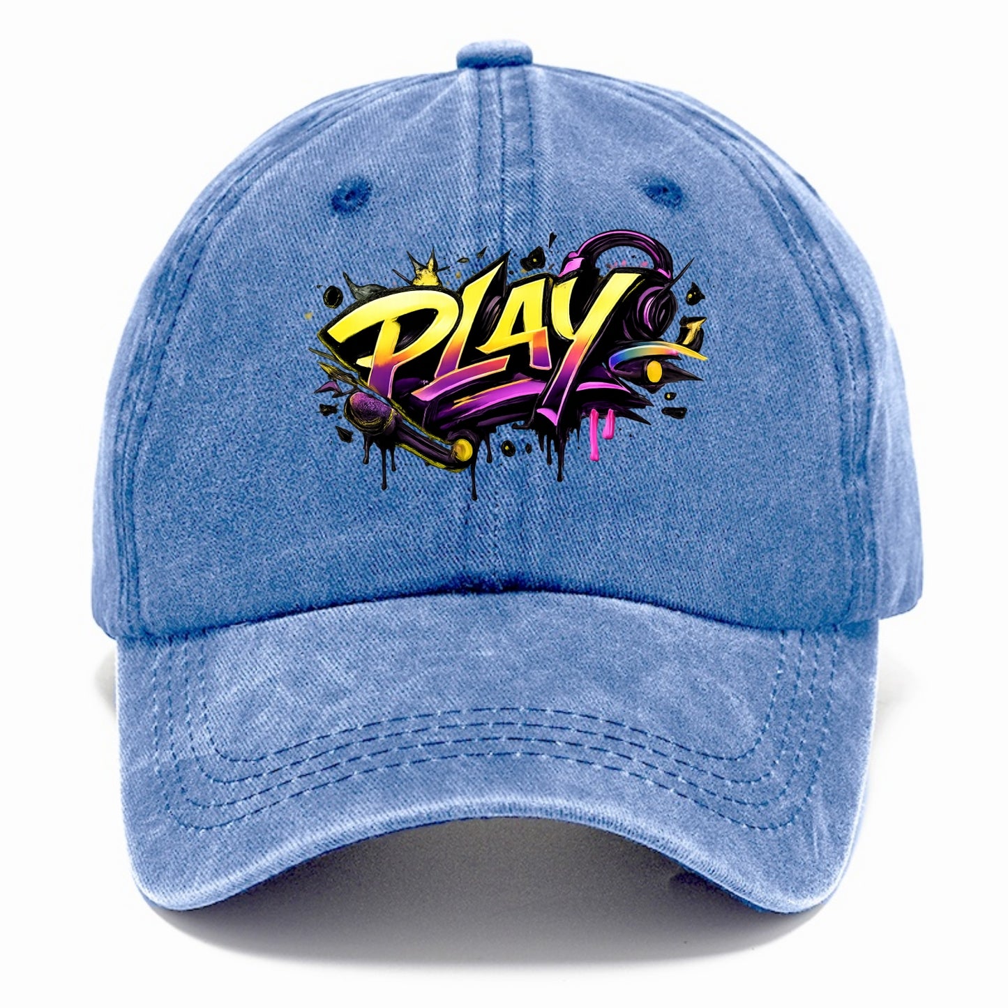 Bold typography design - "PLAY" - creative expression, musical performance - Classic Cap - Summer Sky(Blue)