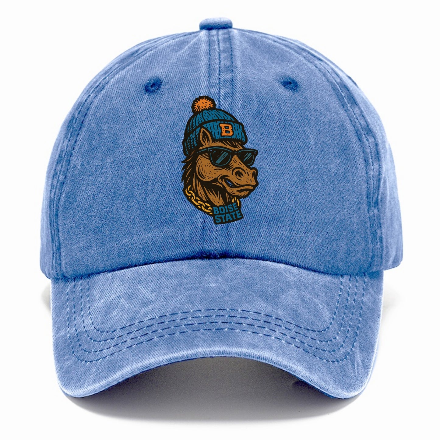 Boise Bronco wearing Boise State beanie with B patch - Classic Cap - Summer Sky(Blue)