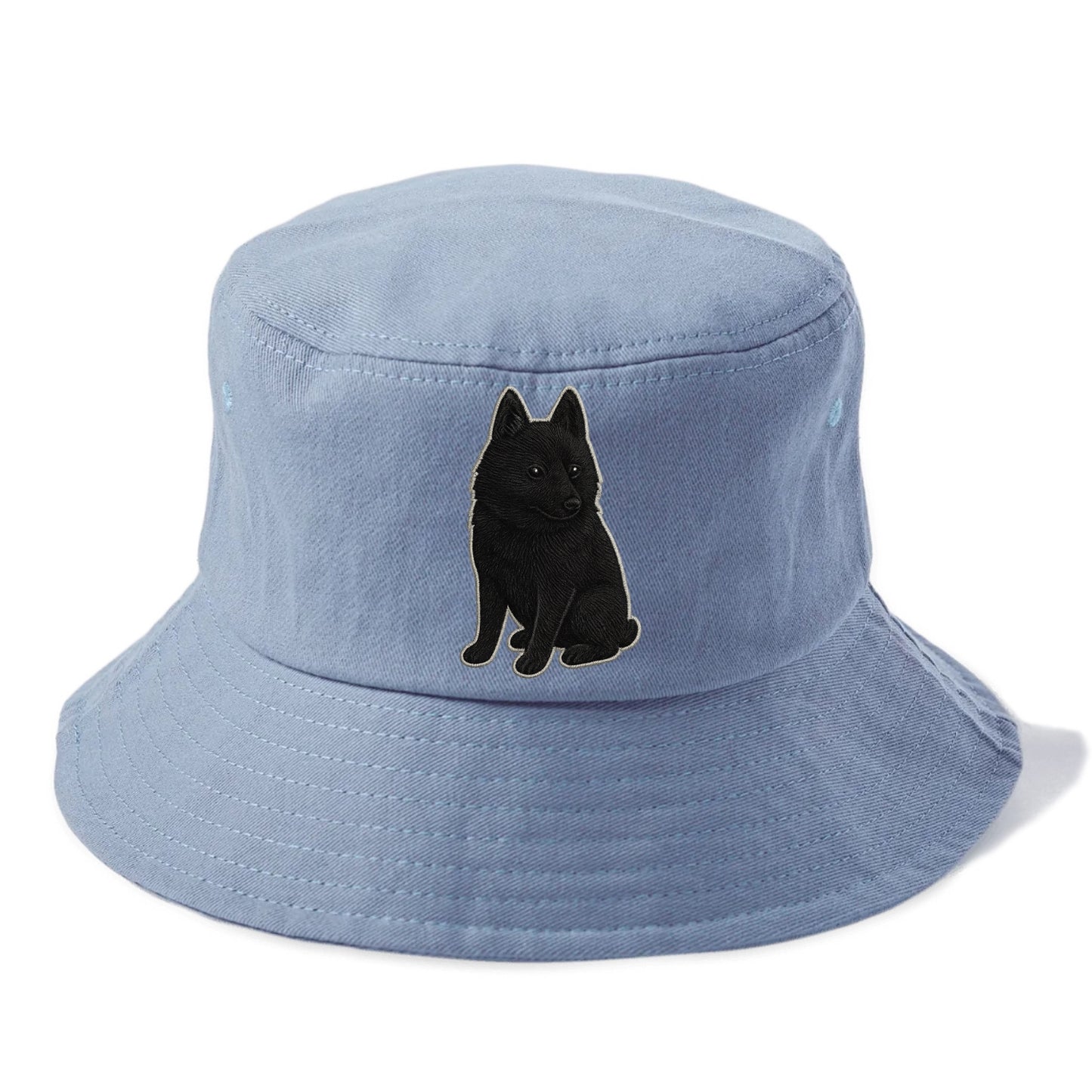 Schipperke - Solid black small embroidered sitting pose - Bucket Hat - Summer Sky(Blue)
