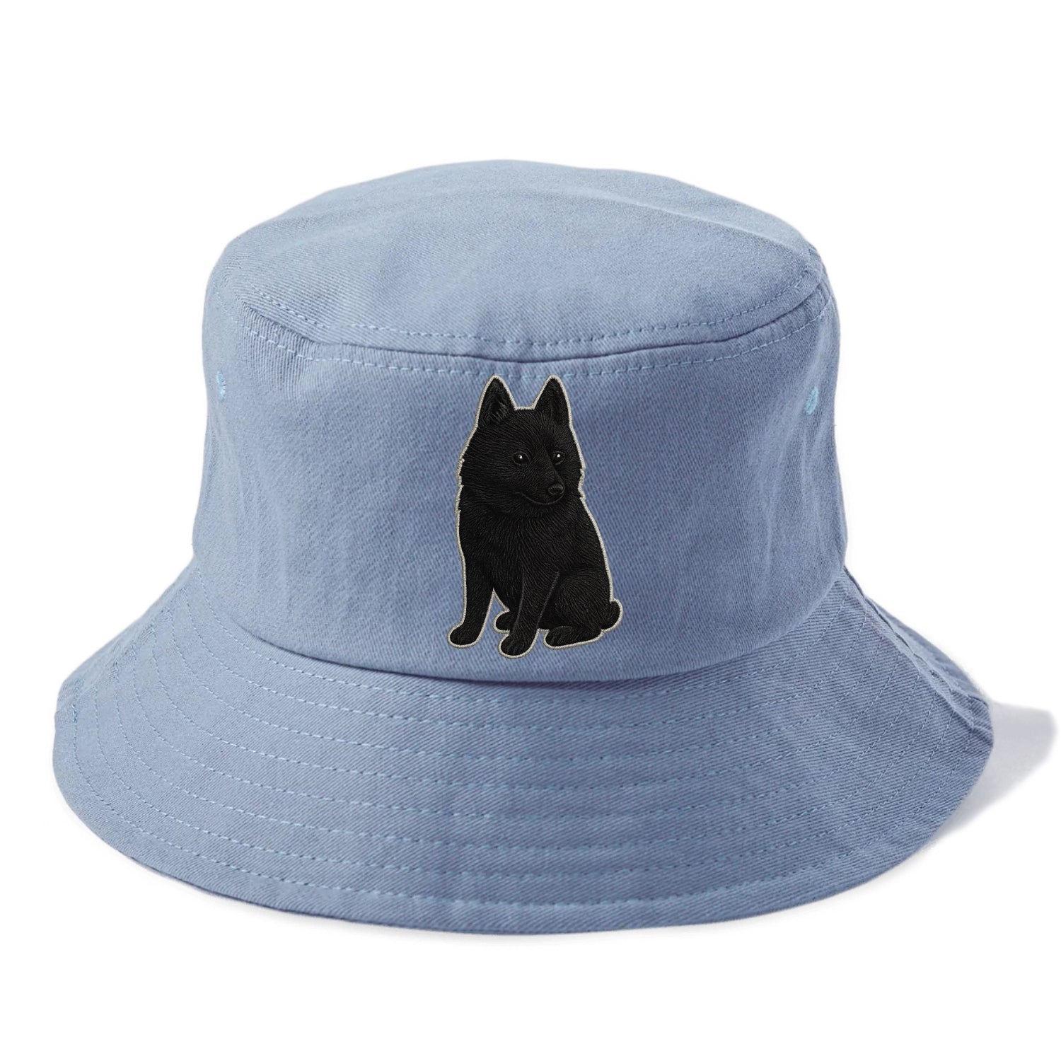 Schipperke - Solid black small embroidered sitting pose - Bucket Hat - Summer Sky(Blue)
