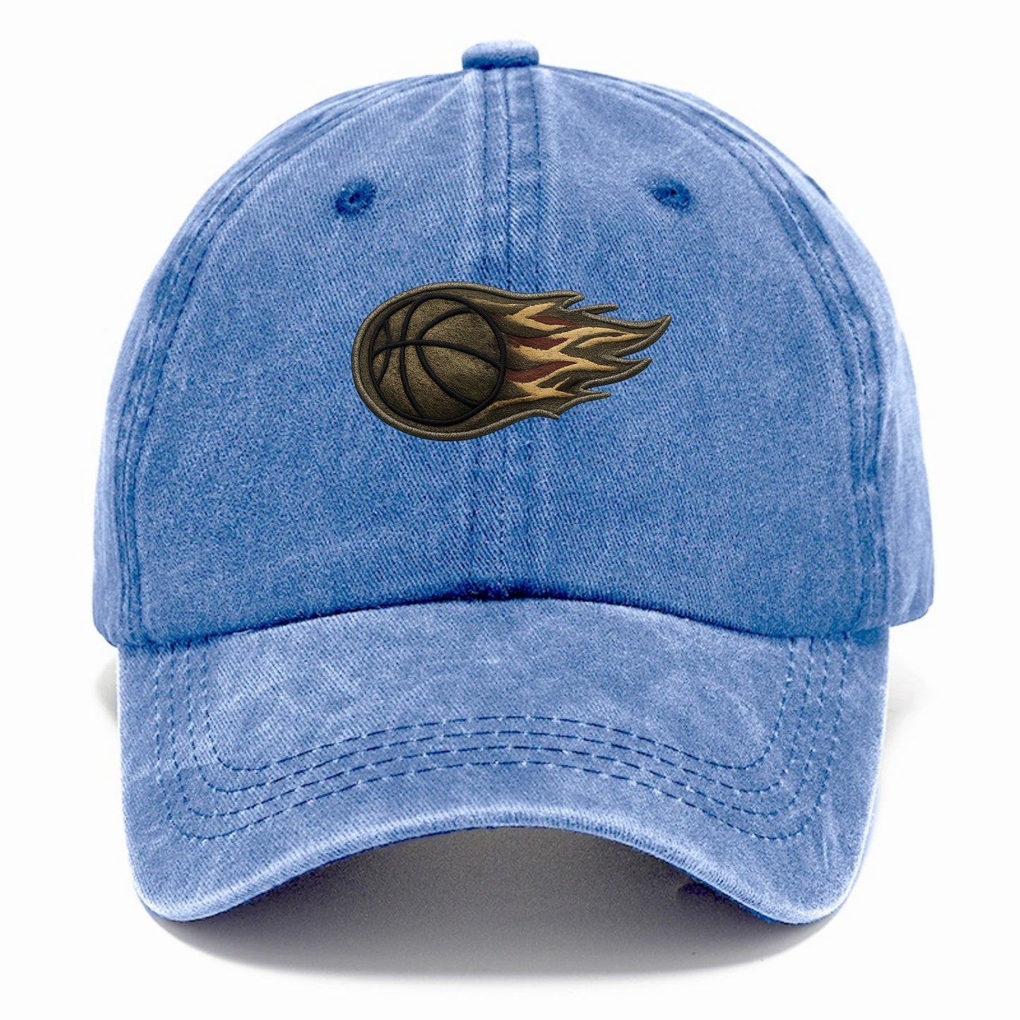 Embroidered patch design - BASKETBALL FLAMING BALL - basketball with flames in orange - Classic Cap - Summer Sky(Blue)