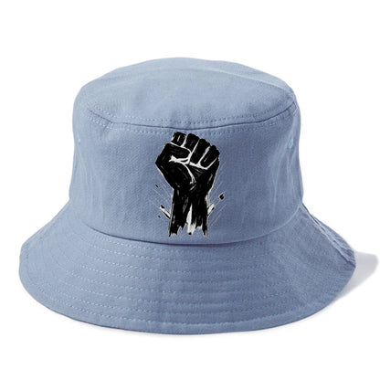 Raised fist in bold black ink brushstrokes - symbol of solidarity and resistance - Bucket Hat - Summer Sky(Blue)