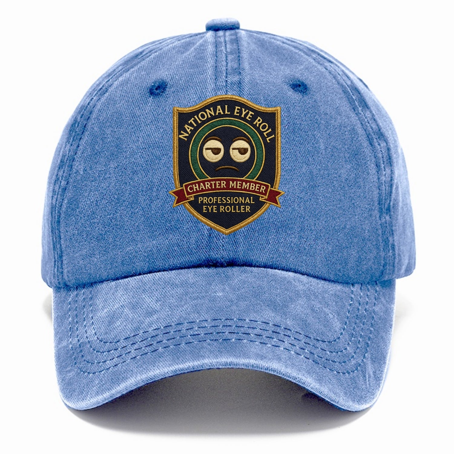 Crest with eye roll icon - "National Eye Roll Association - Charter Member" - - Classic Cap - Summer Sky(Blue)