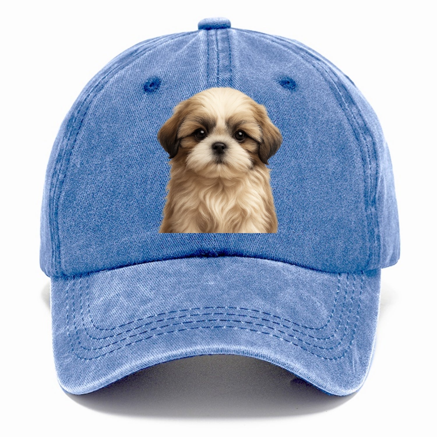 Baby Shih Tzu Puppy - long flowing coat, flat face, big dark eyes, front-facing, - Classic Cap - Summer Sky(Blue)