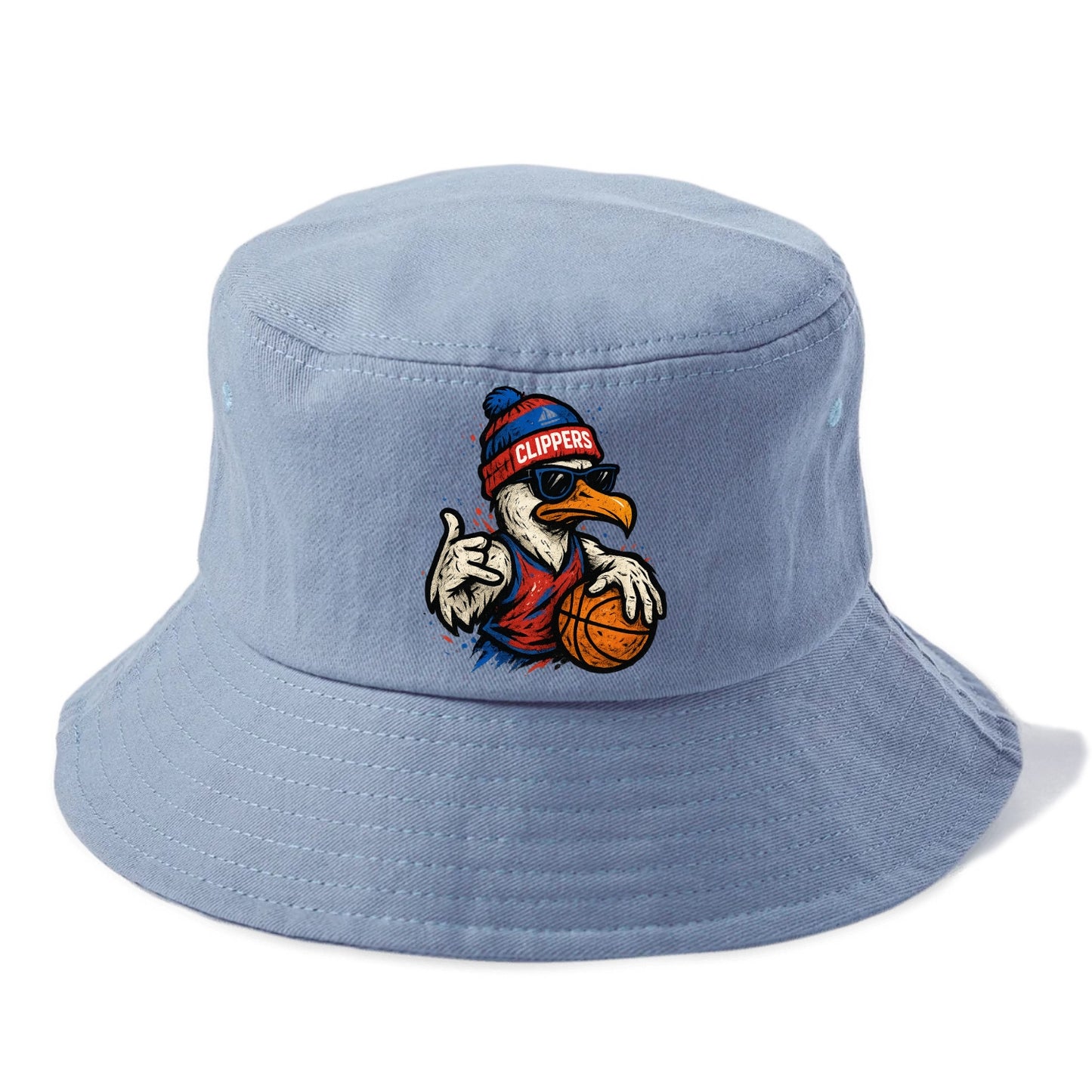 LA Seagull wearing Clippers red white and blue beanie with ship patch and wayfarer - Bucket Hat - Summer Sky(Blue)