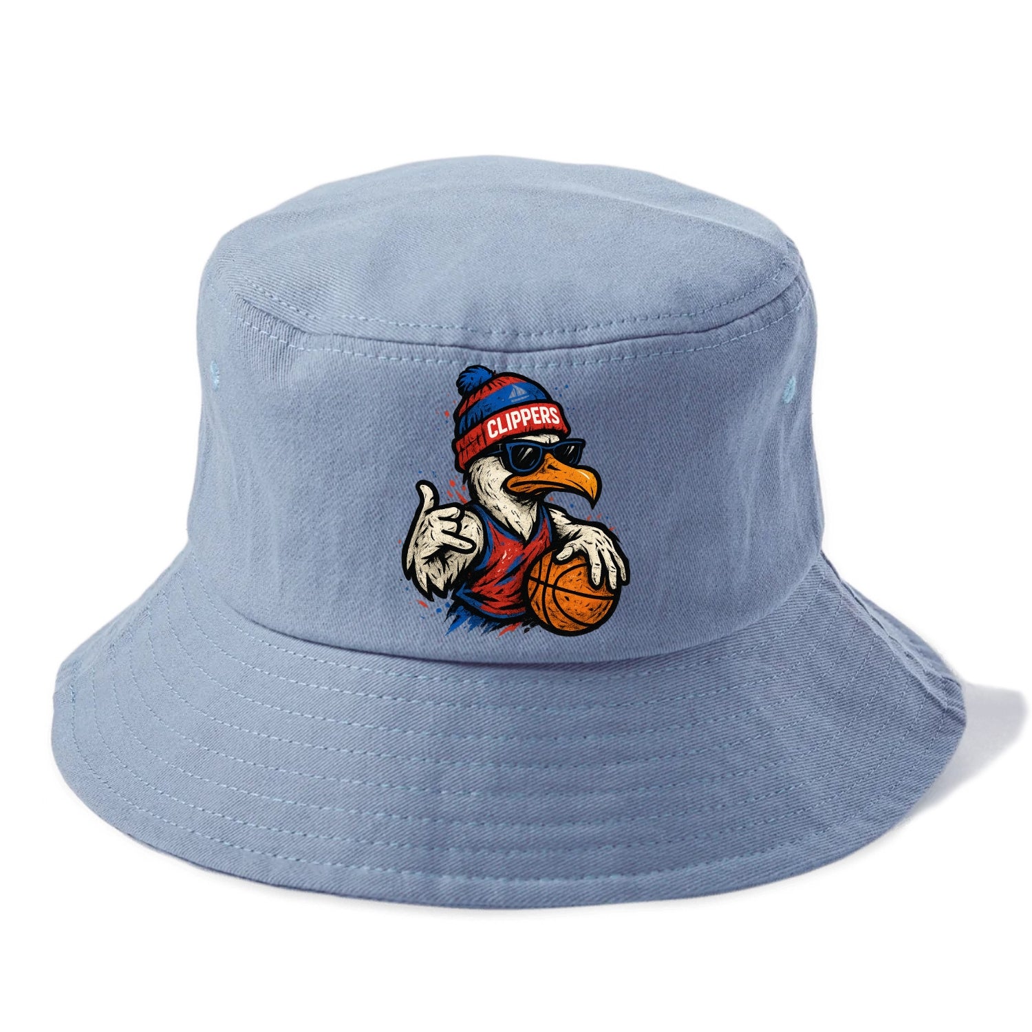 LA Seagull wearing Clippers red white and blue beanie with ship patch and wayfarer - Bucket Hat - Summer Sky(Blue)
