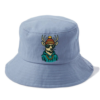 New Hampshire White-tailed Deer wearing Manchester beanie with pom pom and wayfarer - Bucket Hat - Summer Sky(Blue)