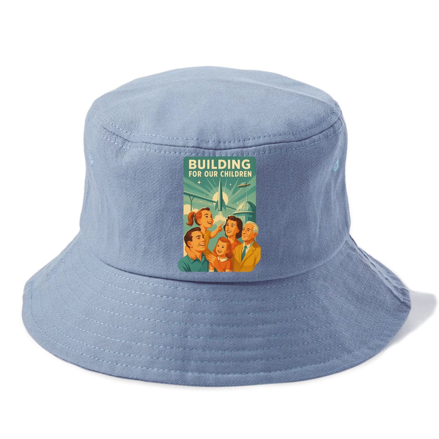 Multiple generations celebrating progress together - "Building for Our Children" - - Bucket Hat - Summer Sky(Blue)