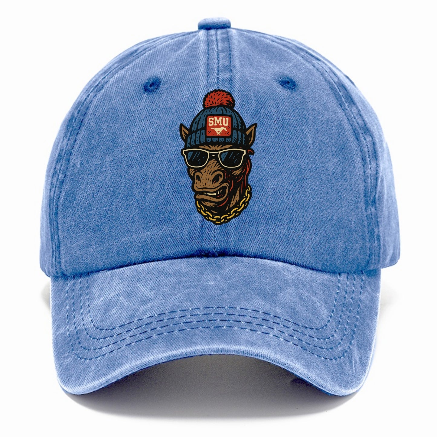 Dallas Mustang wearing SMU beanie with pony patch - Classic Cap - Summer Sky(Blue)
