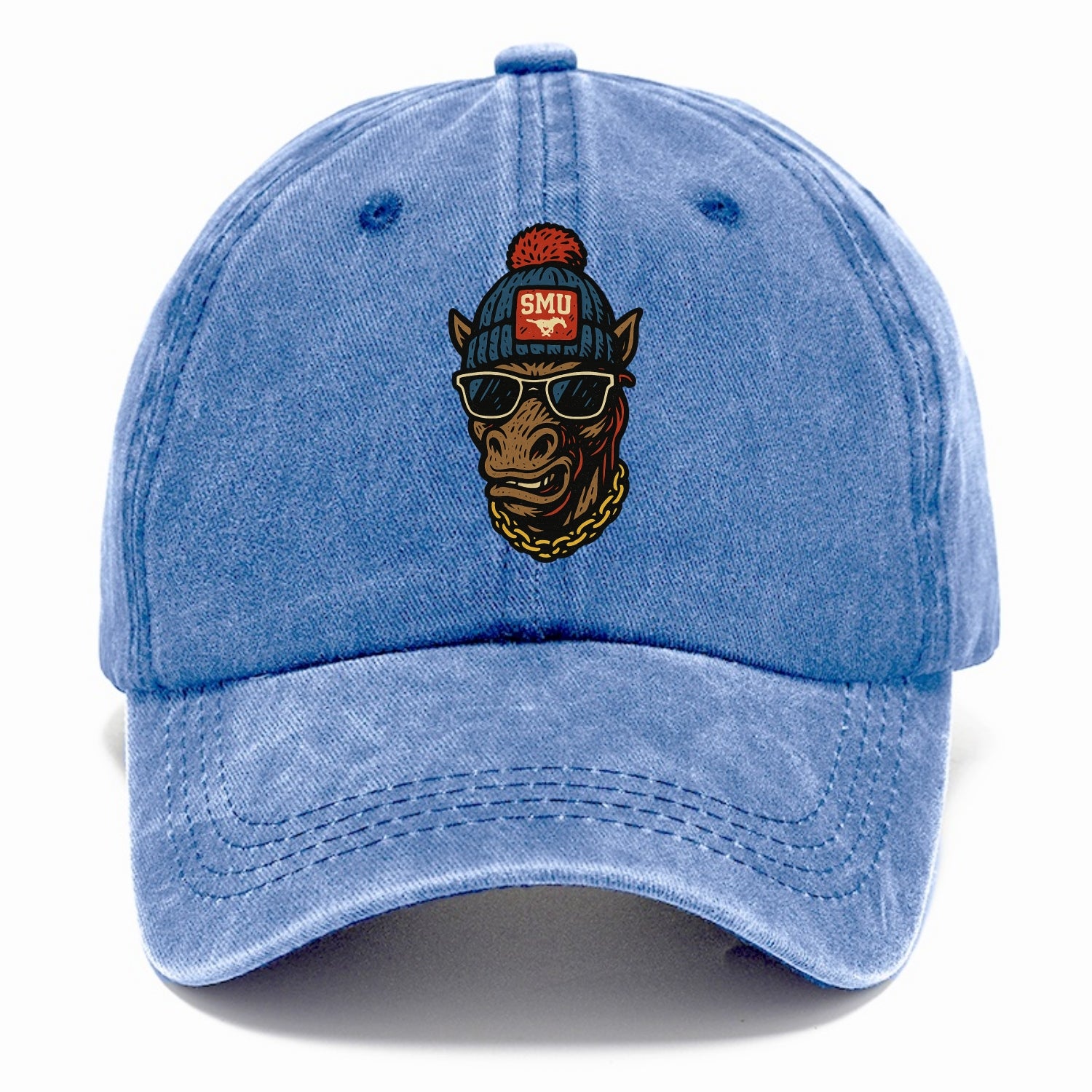 Dallas Mustang wearing SMU beanie with pony patch - Classic Cap - Summer Sky(Blue)