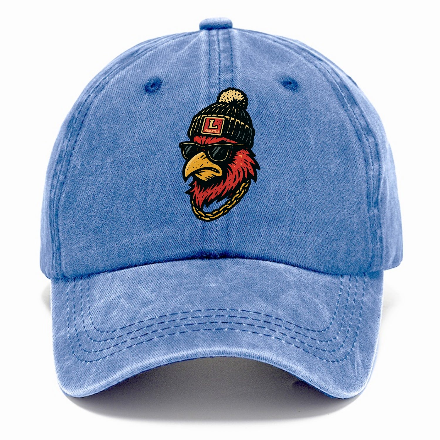 Louisville Cardinal wearing Louisville beanie with L patch - Classic Cap - Summer Sky(Blue)