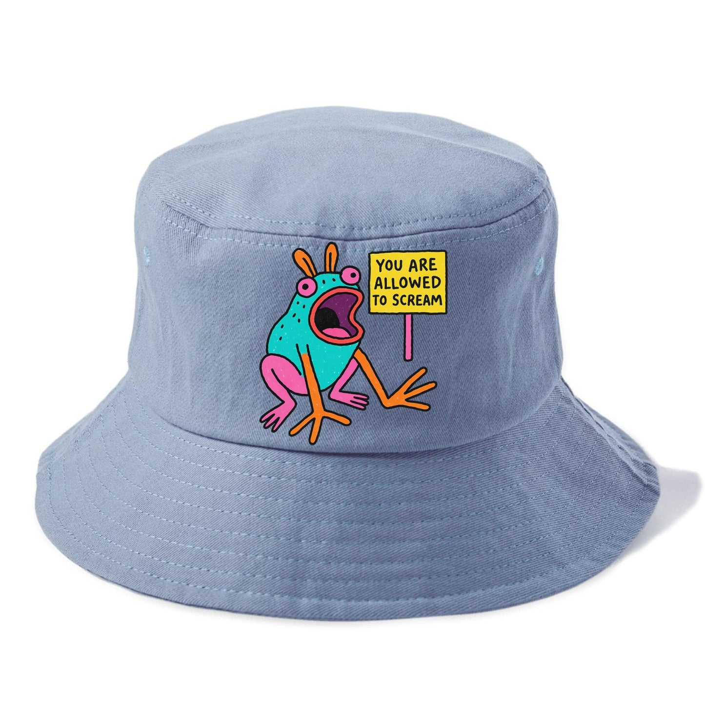 YOU ARE ALLOWED TO SCREAM | Open-mouthed frog mid-scream - Bucket Hat - Summer Sky(Blue)