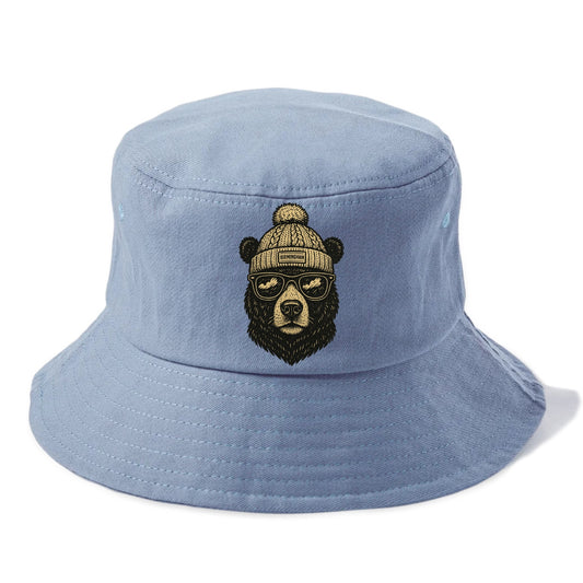 Alabama Black Bear wearing Birmingham beanie with pom pom and wayfarer sunglasses - Bucket Hat - Summer Sky(Blue)