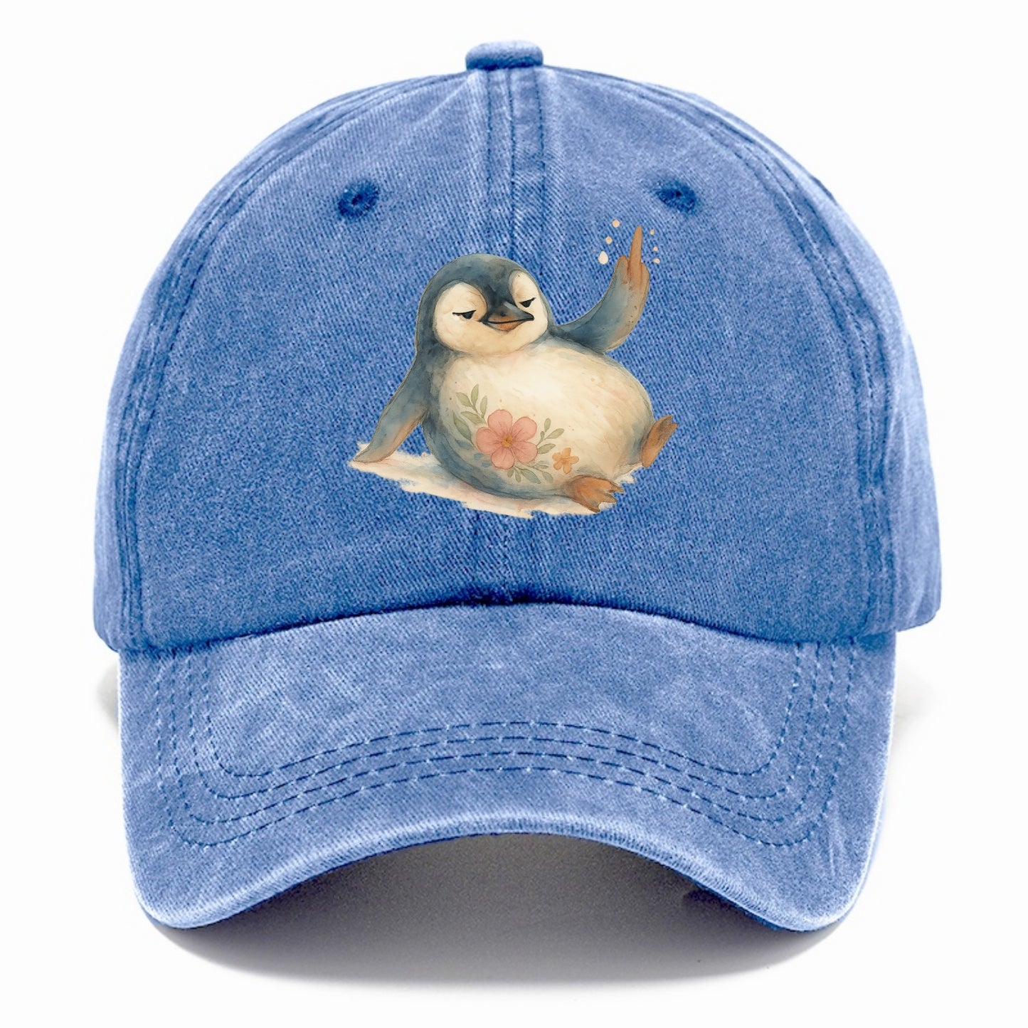 chubby penguin sliding on belly, one flipper up giving attitude - Classic Cap - Summer Sky(Blue)