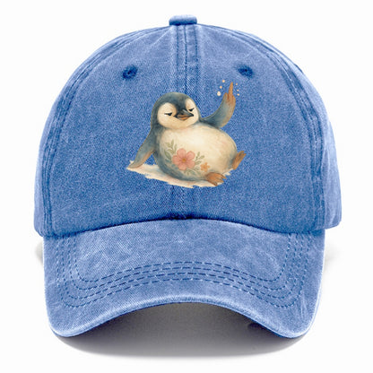 chubby penguin sliding on belly, one flipper up giving attitude - Classic Cap - Summer Sky(Blue)