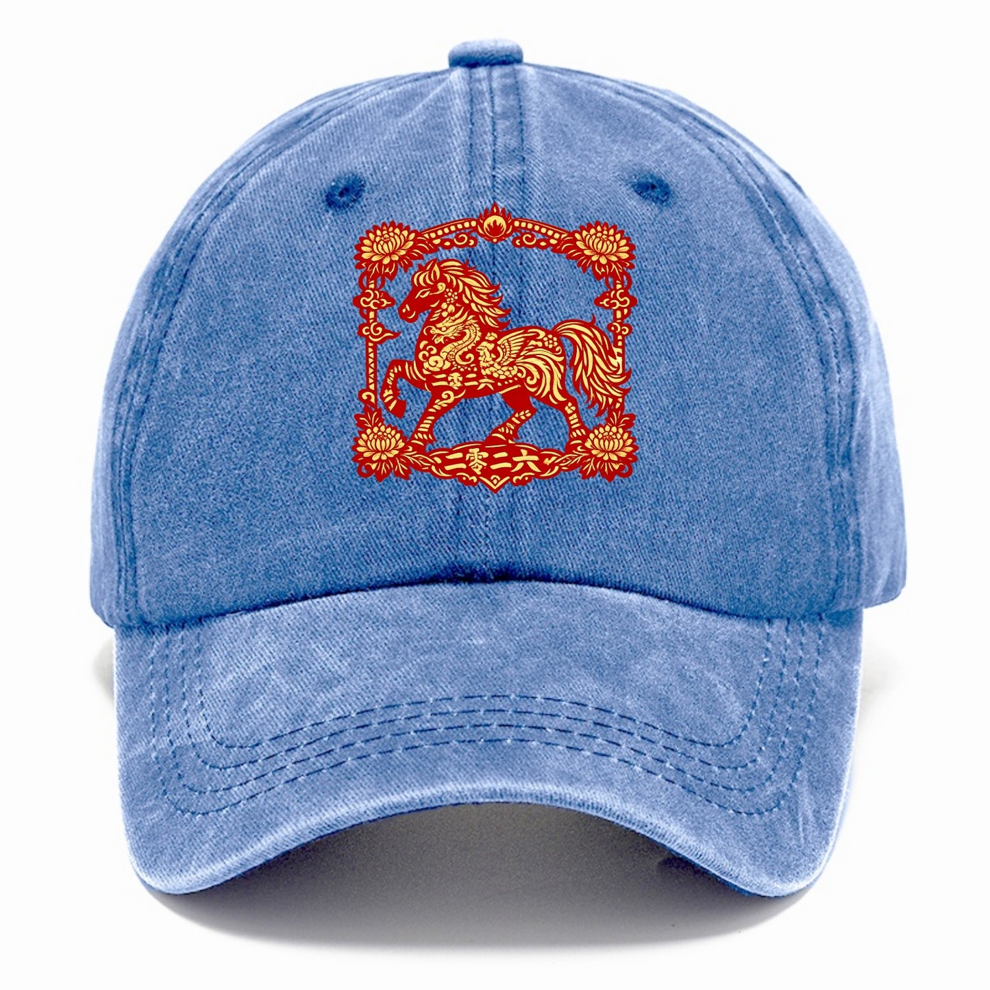 HORSE | Silk style horse design | Gold and silver thread appearance | Phoenix and - Classic Cap - Summer Sky(Blue)