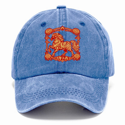 HORSE | Silk style horse design | Gold and silver thread appearance | Phoenix and - Classic Cap - Summer Sky(Blue)