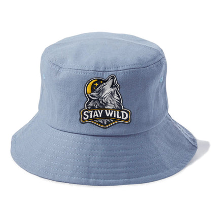 STAY WILD - wolf with text in gray , free spirit - Bucket Hat - Summer Sky(Blue)