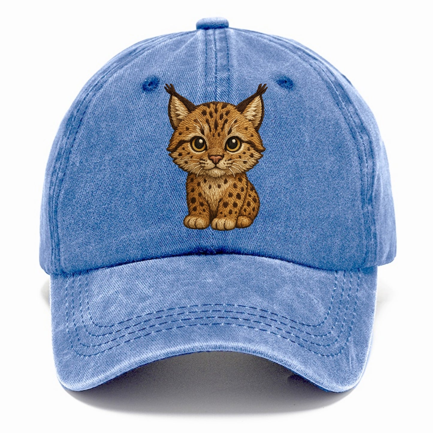 Baby Lynx Cub - tufted ears, spotted fur, golden eyes, front-facing, wild baby - Classic Cap - Summer Sky(Blue)