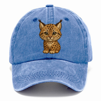 Baby Lynx Cub - tufted ears, spotted fur, golden eyes, front-facing, wild baby - Classic Cap - Summer Sky(Blue)