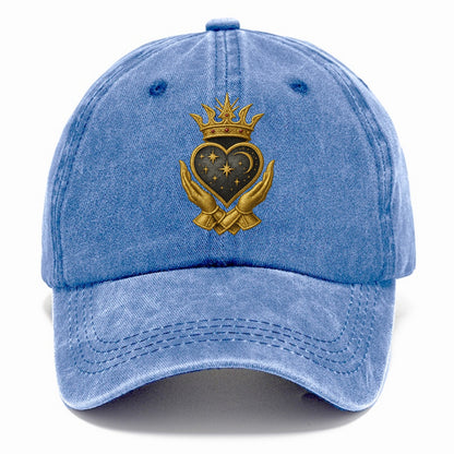 Hammered bronze warrior crown anchoring a dark steel heart with shield-bearing hands. - Classic Cap - Summer Sky(Blue)