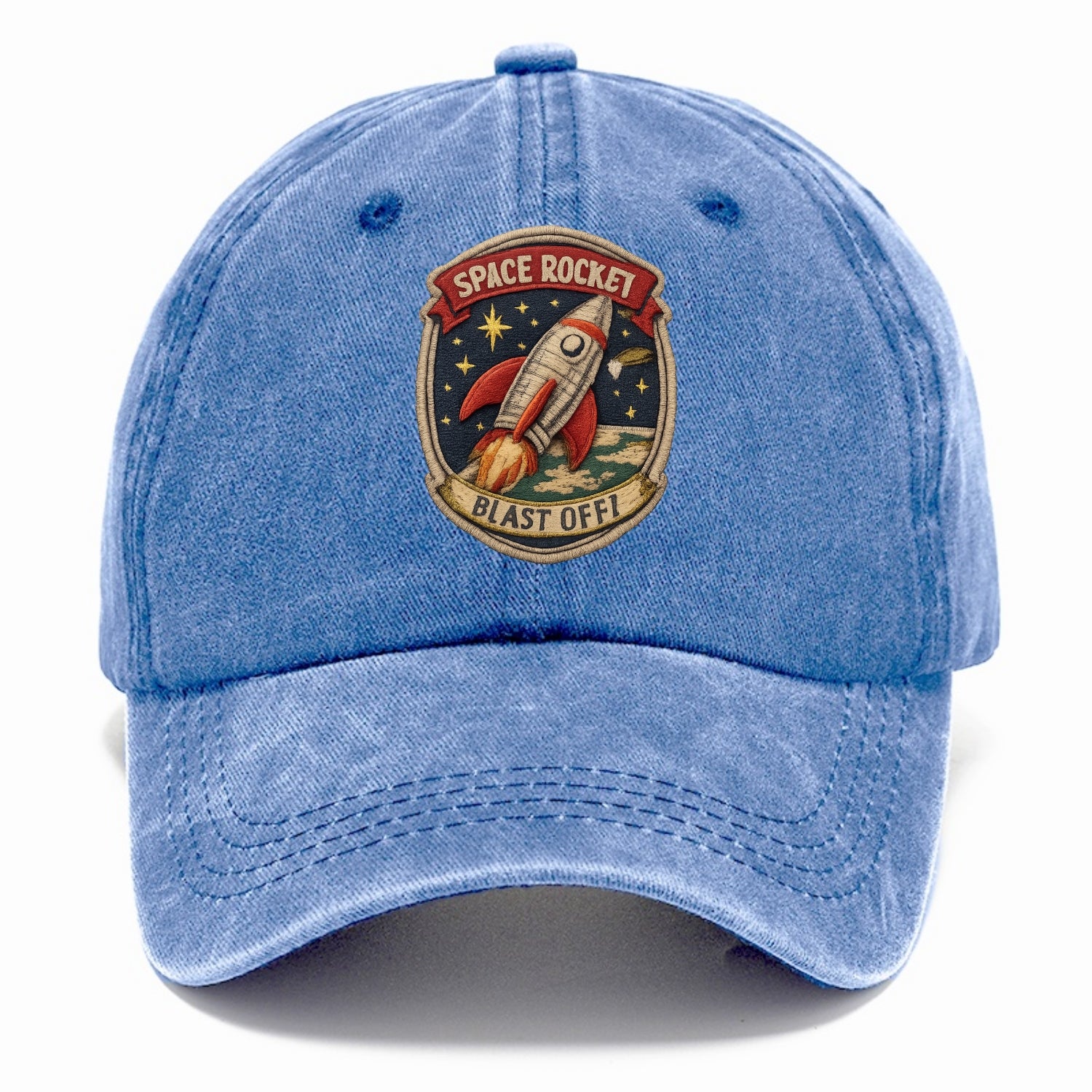 RETRO ROCKET - 1950s space rocket in silver and red , atomic age - Classic Cap - Summer Sky(Blue)