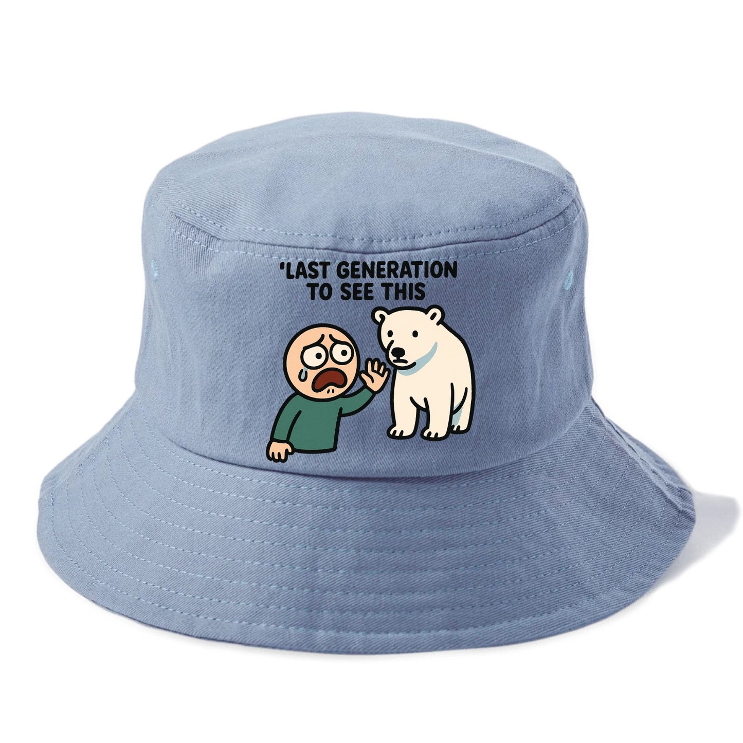 Person waving goodbye to polar bear - "Last generation to see this" - extinction grief - Bucket Hat - Summer Sky(Blue)