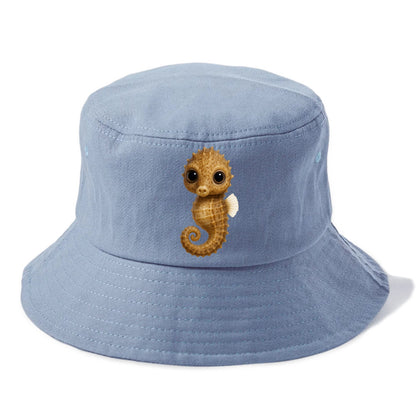 Baby Seahorse - curled tail, snout, large eyes, front-facing, delicate and cute - Bucket Hat - Summer Sky(Blue)