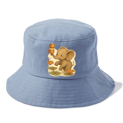Elephant balancing teacups during a floating tea ceremony beside lotus ponds - Bucket Hat - Summer Sky(Blue)