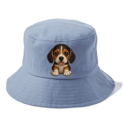 Baby Beagle Puppy - tricolor coat, long droopy ears, big pleading eyes, front-facing, - Bucket Hat - Summer Sky(Blue)