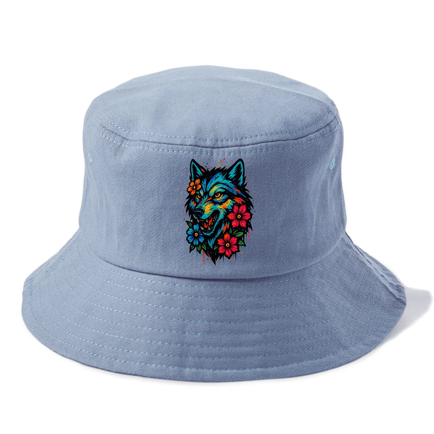 Floral Wolf Garden  - Bucket Hat - Summer Sky(Blue)