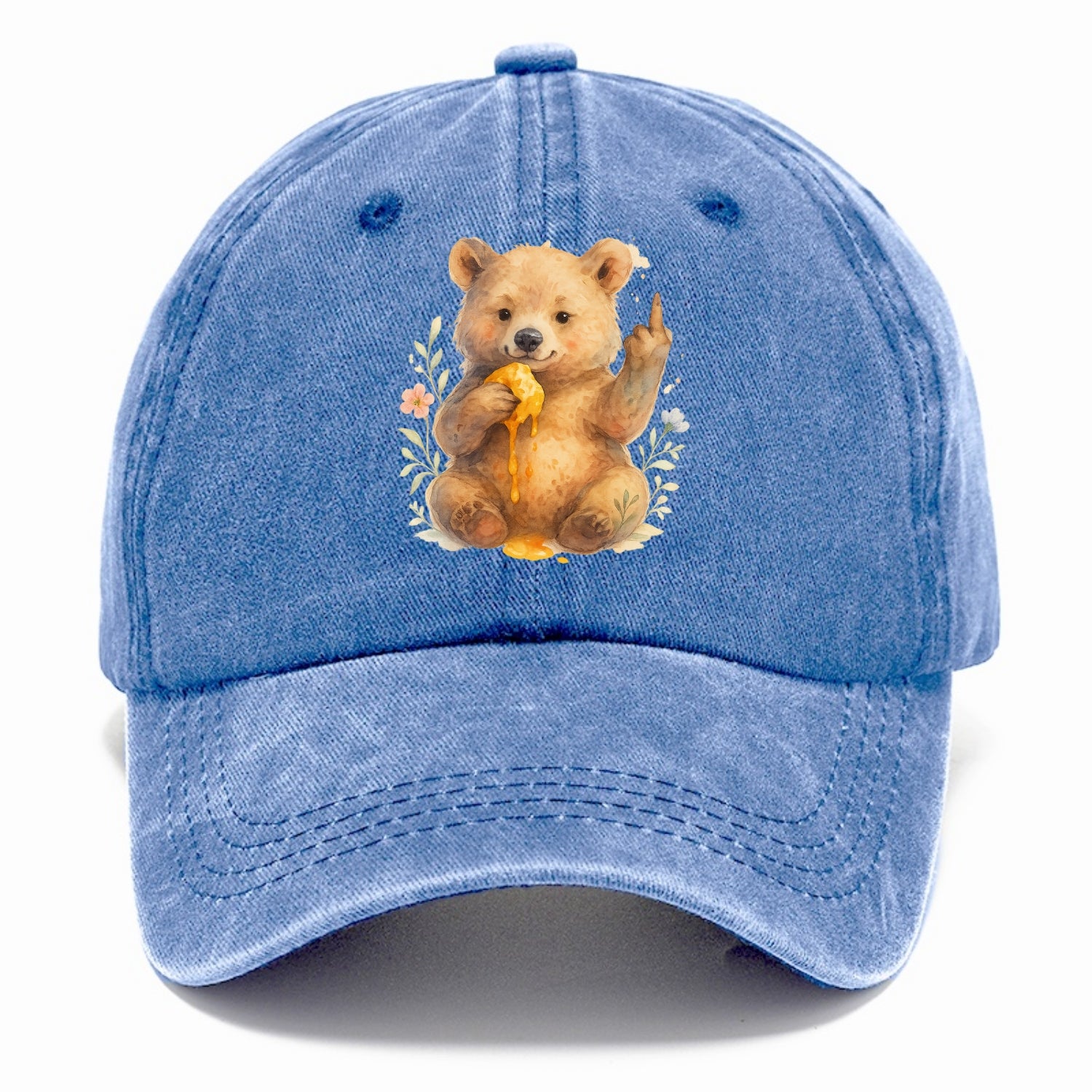 chubby bear cub eating dripping honey, sticky paw up with middle finger - Classic Cap - Summer Sky(Blue)