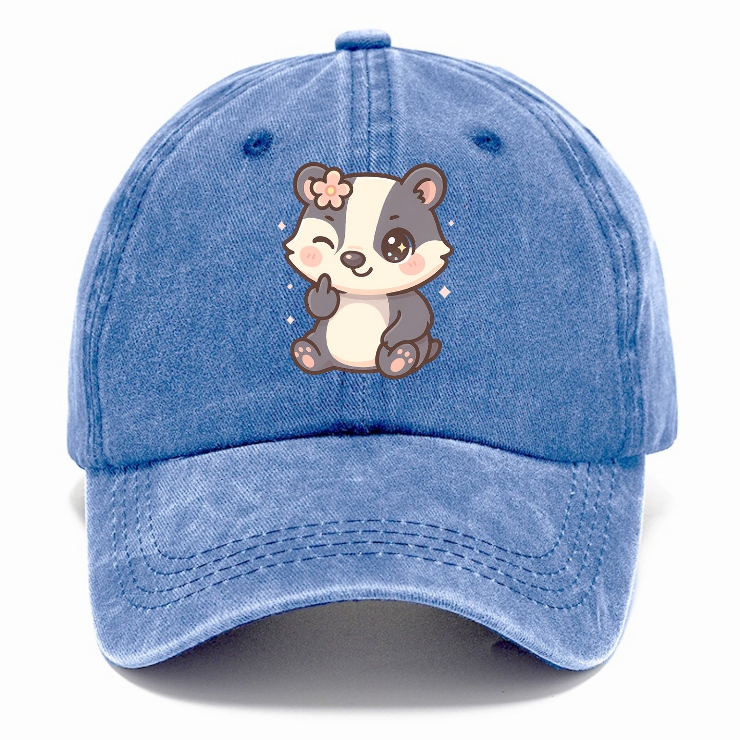 adorable badger with black and white stripes, one paw giving finger - Classic Cap - Summer Sky(Blue)