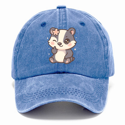 adorable badger with black and white stripes, one paw giving finger - Classic Cap - Summer Sky(Blue)