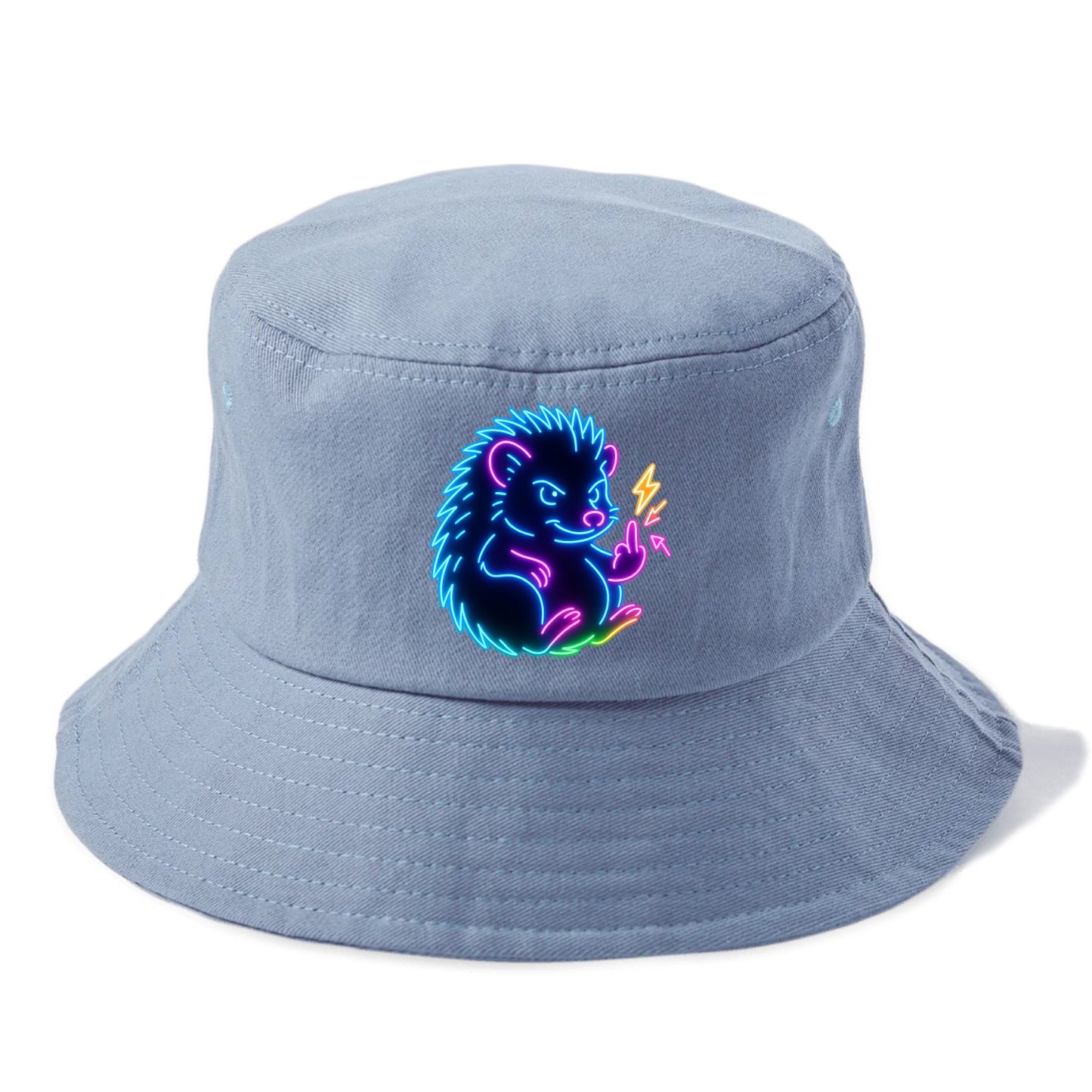 tiny hedgehog curled up slightly, one little paw raised flipping the bird - Bucket Hat - Summer Sky(Blue)