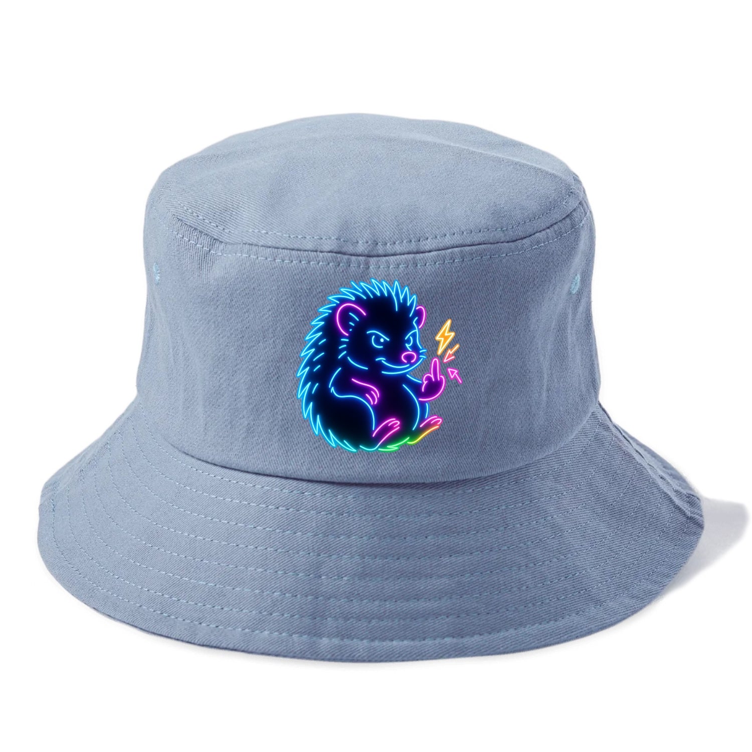 tiny hedgehog curled up slightly, one little paw raised flipping the bird - Bucket Hat - Summer Sky(Blue)