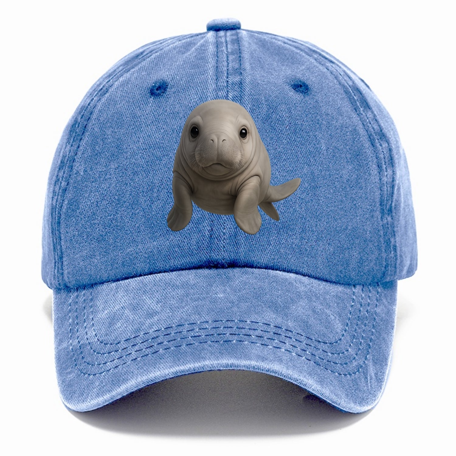 Baby Dugong - gray with paddle tail, gentle expression, whiskers, front-facing, sweet - Classic Cap - Summer Sky(Blue)