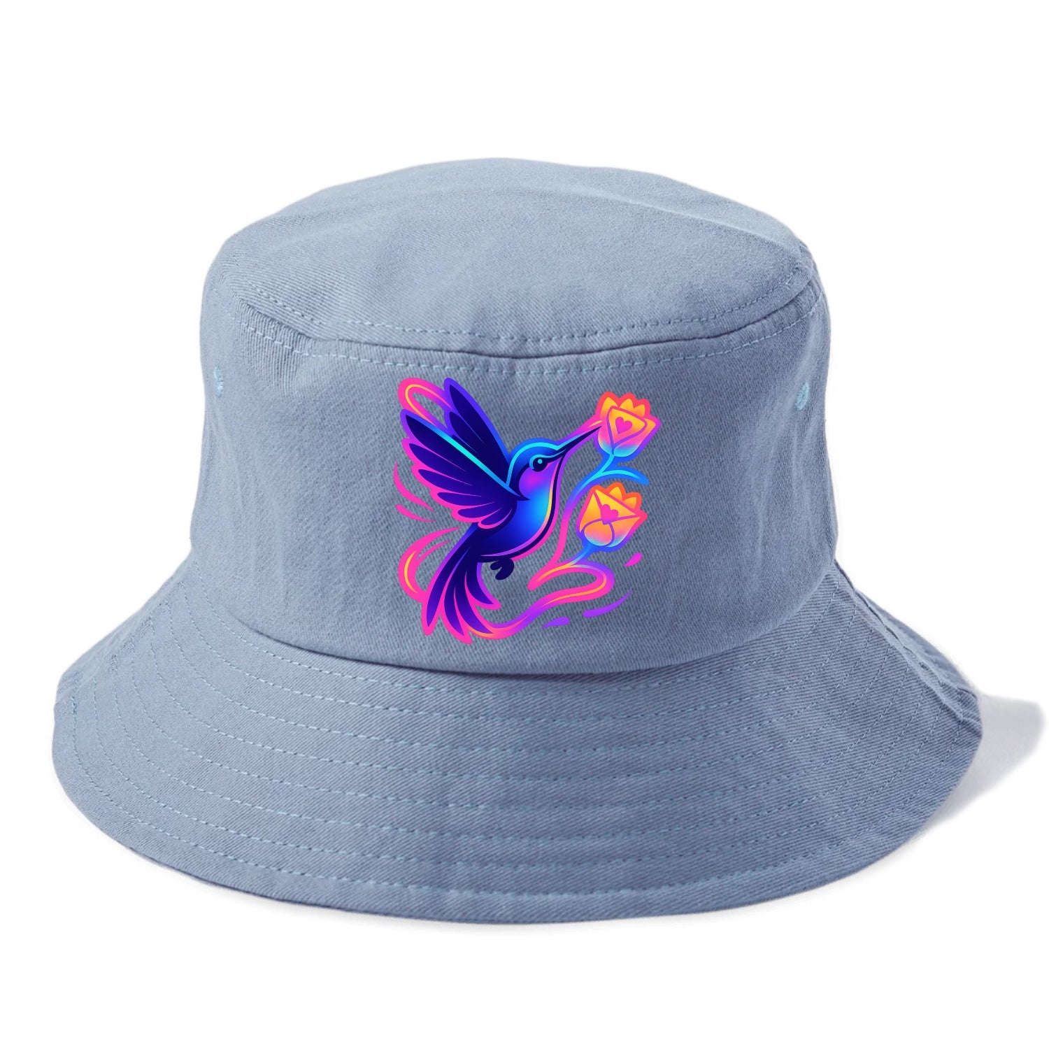 Hummingbird delivering miniature love letters tucked inside flower envelopes - Bucket Hat - Summer Sky(Blue)
