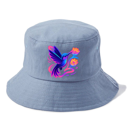 Hummingbird delivering miniature love letters tucked inside flower envelopes - Bucket Hat - Summer Sky(Blue)