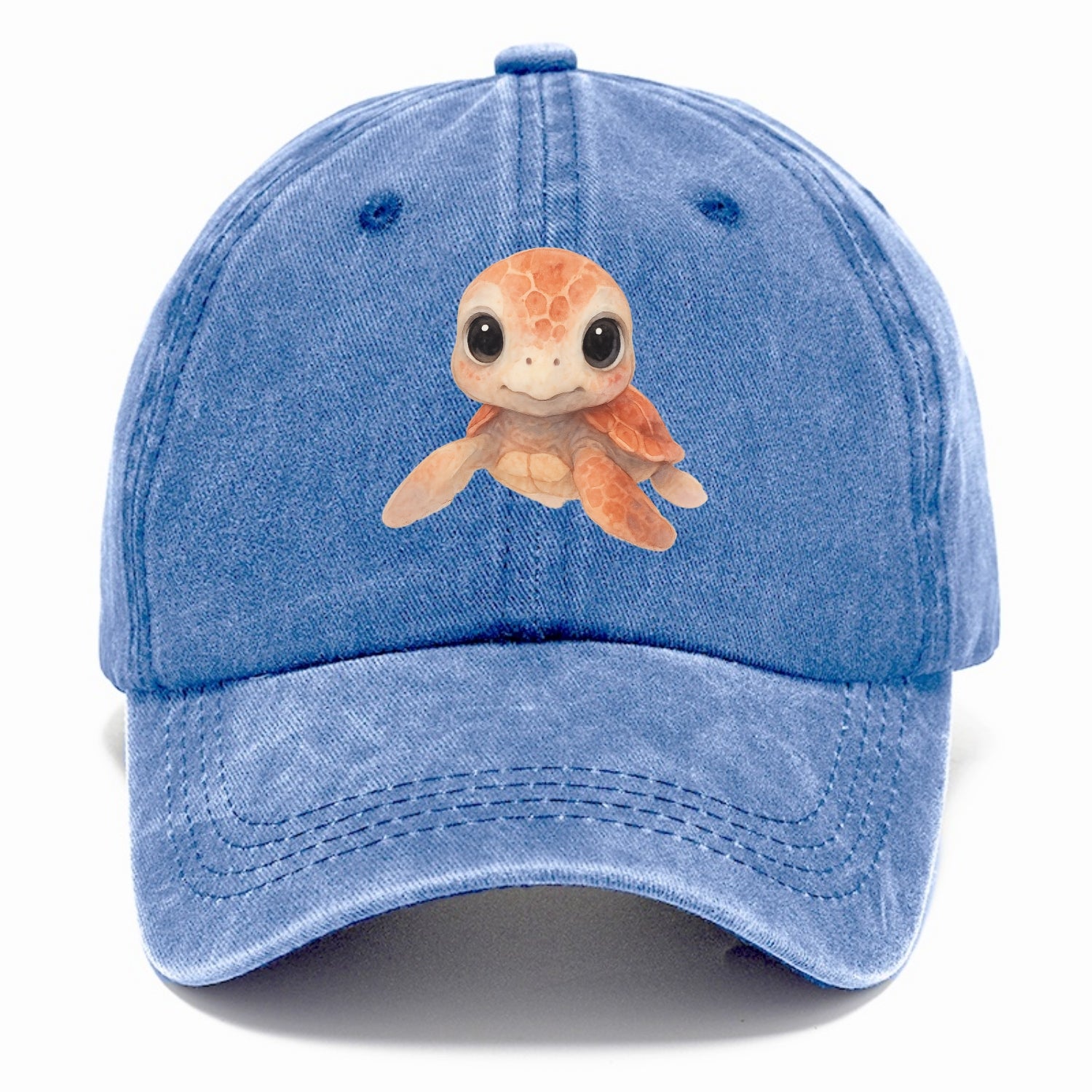 Baby Loggerhead Turtle - reddish-brown shell, big round dark eyes, chunky head, - Classic Cap - Summer Sky(Blue)