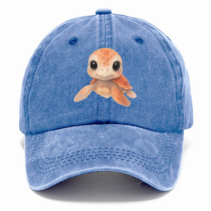 Baby Loggerhead Turtle - reddish-brown shell, big round dark eyes, chunky head, - Classic Cap - Summer Sky(Blue)