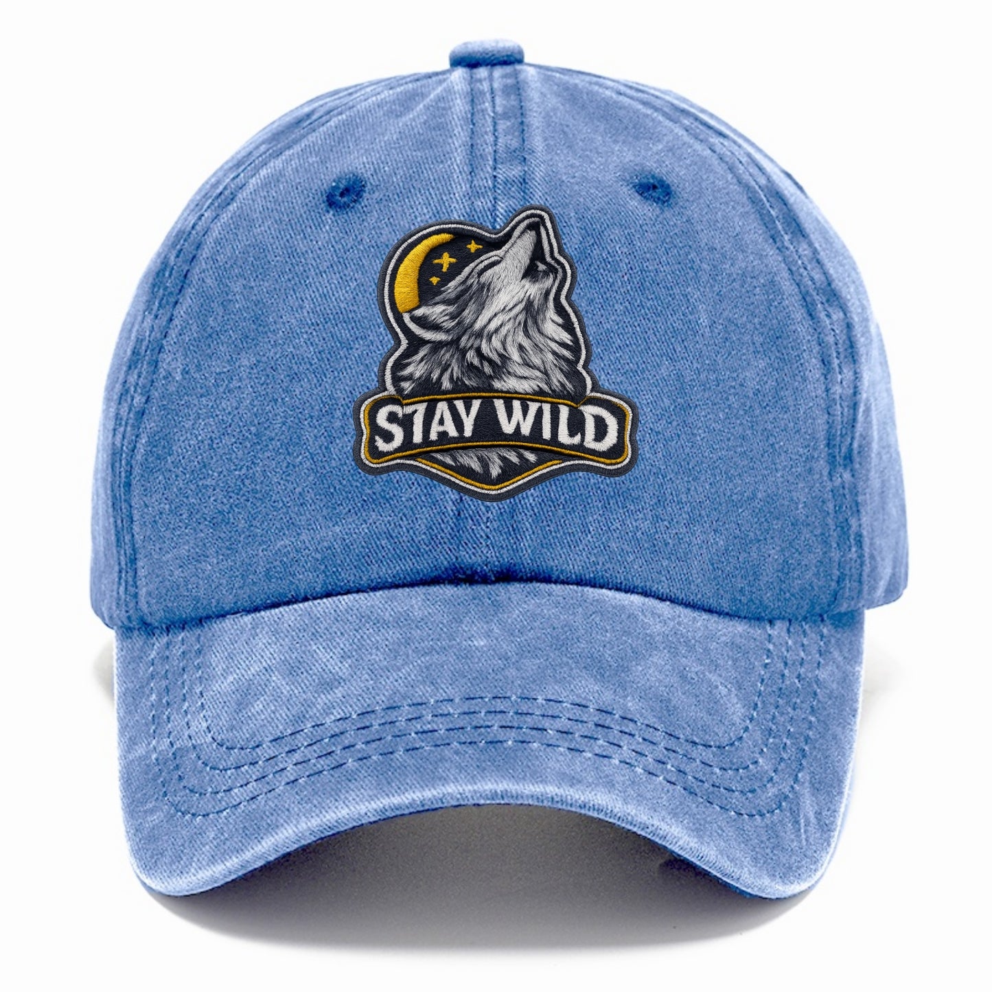 STAY WILD - wolf with text in gray , free spirit - Classic Cap - Summer Sky(Blue)