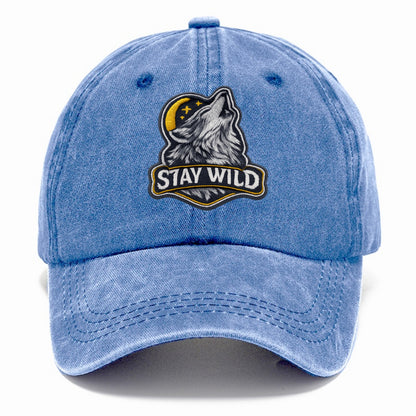 STAY WILD - wolf with text in gray , free spirit - Classic Cap - Summer Sky(Blue)