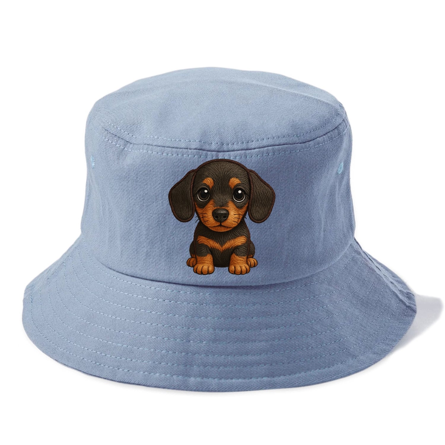 Baby Dachshund Puppy - long body, short legs, floppy ears, curious eyes, front-facing, - Bucket Hat - Summer Sky(Blue)