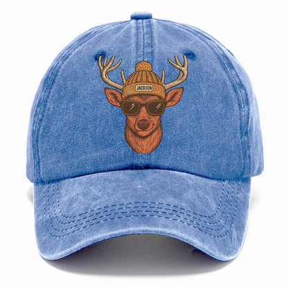 Mississippi White-tailed Deer wearing Jackson beanie with pom pom and wayfarer - Classic Cap - Summer Sky(Blue)