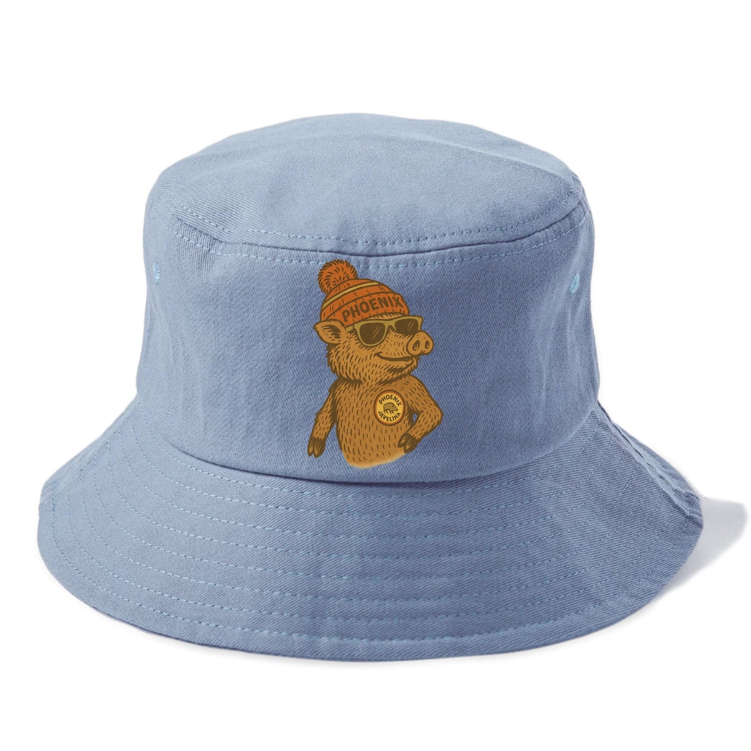 Phoenix Javelina wearing Phoenix beanie with pom pom and wayfarer sunglasses - Bucket Hat - Summer Sky(Blue)