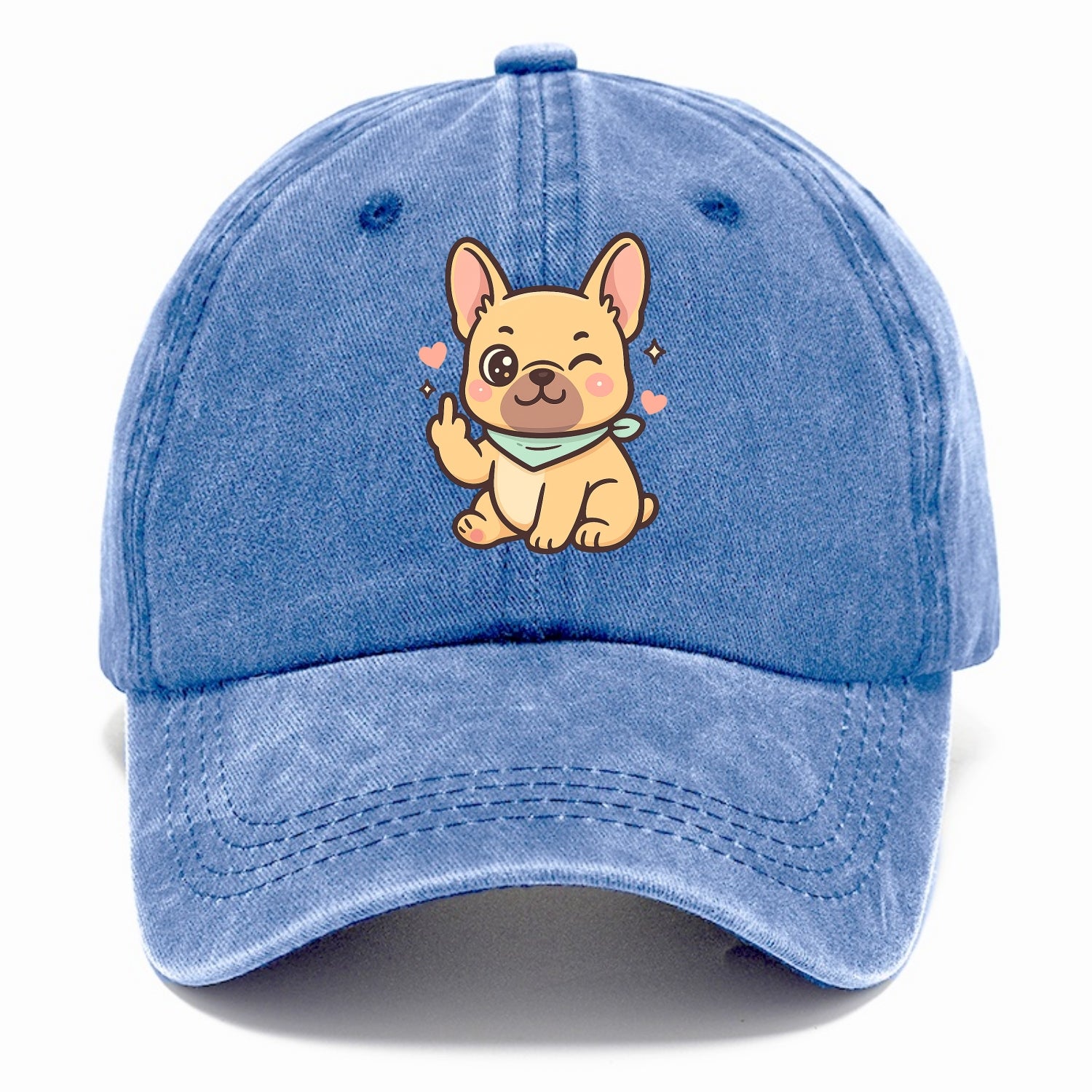 French Bulldog sitting with bat ears up, strong paw with sass - Classic Cap - Summer Sky(Blue)
