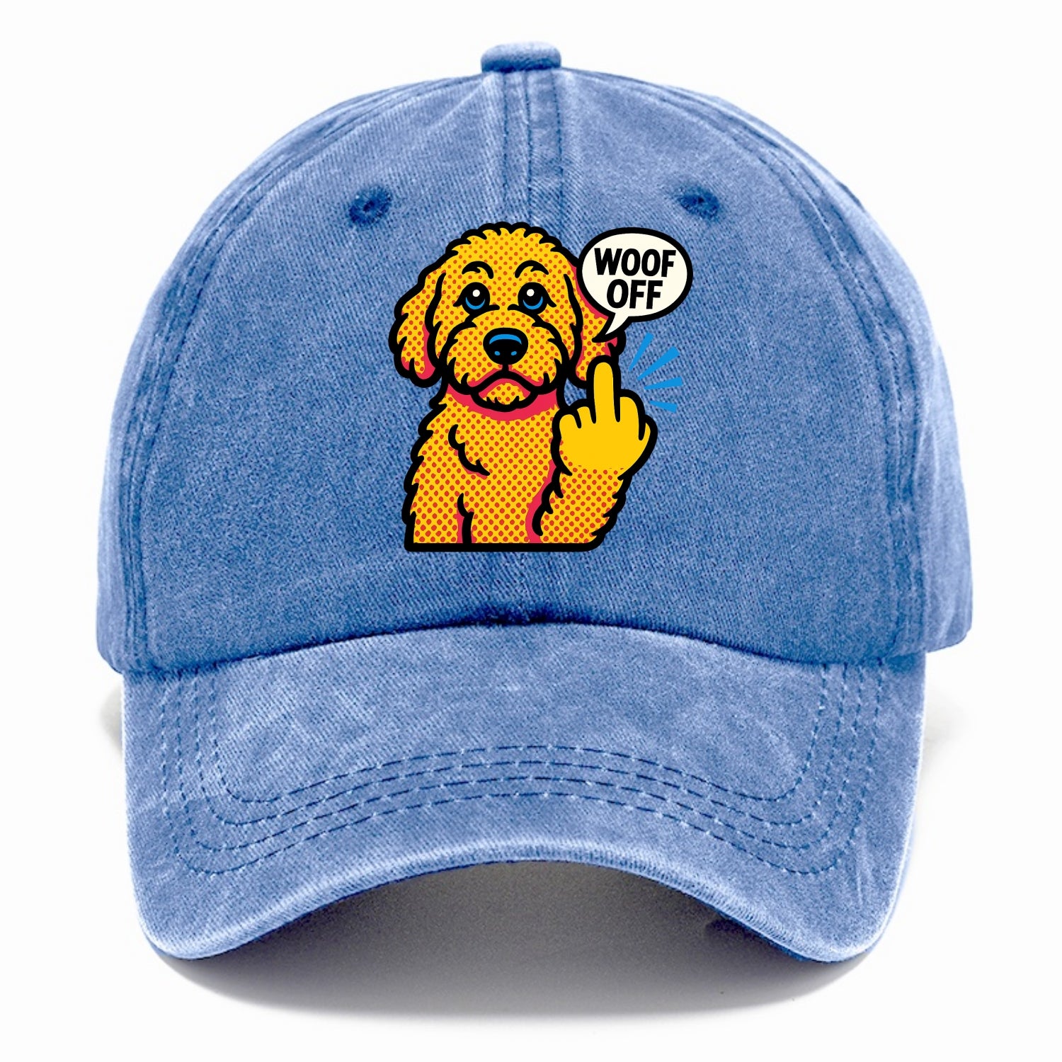 Goldendoodle with teddy bear face and curly golden coat, friendly paw flipping off - Classic Cap - Summer Sky(Blue)