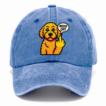 Goldendoodle with teddy bear face and curly golden coat, friendly paw flipping off - Classic Cap - Summer Sky(Blue)